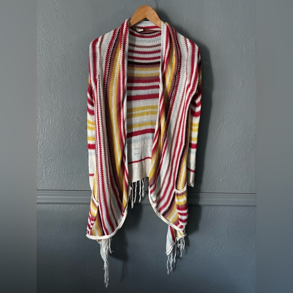 Billabong | Striped Knit Open Cardigan w/ Fringe | Small